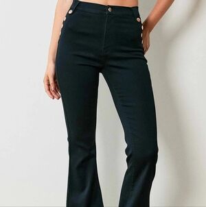 BVibrant Miu Black High-Waisted Jeans with Button Detail